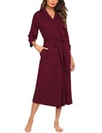 UNibelle Peignoir Femme Chemise de Nuit à Col en V Robe de Chambre Polaire à Manches 3/4 Peignoir Femme de Bain Tissu éponge pour Le Cadeau de Noël,A-rouge Foncé,M