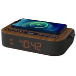 i-box Réveil avec Recharge sans Fil, Radio réveil de Chevet Enceinte Bluetooth stéréo, Chargement sans Fil Qi avec Port de Charge USB, Double Alarme, Radio FM.