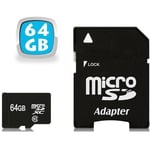 64gb Carte Micro Sd 64go + Adaptateur Micro Sd Vers Sd