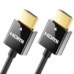 deleyCON 1m Câble HDMI Slim (Câble HDMI Petit et Flexible) 4K Câble HDMI 2.0 1080P 2160P UHD ARC HDR 3D pour TV, Moniteur, Beamer, Ordinateur Portable, PC, Ordinateur, PS4, PS5, XBOX - Noir