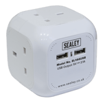 Sealey EL144USB 4 Way 2xUSB 1.4m Cube Extension Lead 4x230V 2x5V 2.1A White