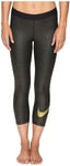 Womens Nike Pro Sparkle Capri 3/4 Leggings Sz S Black Metallic Gold 881778 010