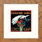 Lumartos, Vintage Poster Liquore Aura Contemporary Home Decor Wall Art Print, Dark Wood Frame, 12 x 12 Inches