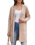 GRACE KARIN Gilet Femme Hiver Long Mi-Longue Trench-Coat Ouvert avec Poche Cardigan Hiver Chaud Abricot -3 S