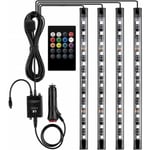 12V led éclairage intérieur de voiture avec 4 pièces 48 rgb, 3 m de bandes led multicolores de voiture, bande lumineuse contrôlable avec