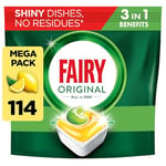 Fairy Original All-In-1 Dishwasher Tablets Lemon, Dishwasher Tablets Fairy, 114 Tablets, Effective Even on Dried-On Grease, Dishwasher Tablets Bulk