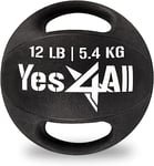 Yes4All Médecine Ball lesté de 5,4 kg avec Deux poignées antidérapantes pour l'entraînement, Les Exercices de Force Abdominale, l'entraînement à l'équilibre et Le Lancer