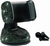 Strass Support De Voiture Vert,Bling Bling Support De Téléphone Portable Pour Voiture 2 En 1 Ajustable Rotation 360° Grille D'aération Pour Iphone Galaxy Smartphone Ou Appareils Gps