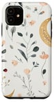 iPhone 11 Whimsical Boho Watercolor Wildflowers Moon Insects Design Case