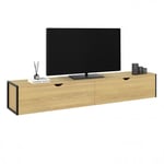 Meuble TV 180 cm suspendu DETROIT 2 portes design industriel