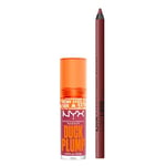 NYX PROFESSIONAL MAKEUP – Duo Laque à Lèvres Duck Plump Repulpante Hautement Pigmentée À l'Huile de Gingembre Sticke A Rose + Crayon à Lèvres Line Loud Ten Out of Ten