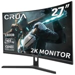 CRUA 27 Pouces Incurvé Gaming Moniteur, QHD (2560x1440P) 2K 144HZ 1800R Écran PC 99% sRGB Professional Color Gaming Écran d'ordinateur, 2msGTG with FreeSync, LowBlueLight, VESA Mountable(HDMI,DP)