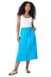 Roman Petite Womens Linen Blend Button A Line Midi Skirt - Blue - Size 16 UK