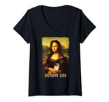 Womens Monday Lisa Gioconda Mona Lisa With Coffee V-Neck T-Shirt