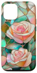 Coque pour iPhone 12/12 Pro Coque Téléphone Roses Faux Vitrail Élégante