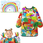 Tablier Peinture Enfant, Blouse Peinture Enfant Imperméable 7-12 ans, Tablier Enfant pour Garçon Fille avec Manches Longues et Poche, Idéal pour l'Art à l'École et la Cuisine (créatif en graffiti, XL)