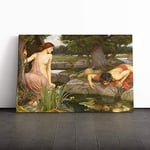 Big Box Art Canvas Print Wall Art John William Waterhouse Echo and Narcissus | Mounted & Stretched Box Frame Picture | Home Decor for Kitchen, Living Room, Bedroom, Hallway, Multi-Colour, 30x20 Inch