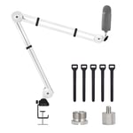 BOMGE BA-02 Microphone Boom Arm Mic Stand Adjustable Clip Studio Suspension Scissor Arm Mount for Blue Snowball, ICE, Blue Yeti,Radio Broadcasting and Game (white),2.75in/7cm