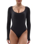 YIANNA Body Femme Manche Longue Justaucorps Bodysuit String Sexy Chic Coupe Ajustée Confort Suits Top Noir 5260 XL