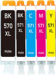 PGI-570 CLI-571 XL Cartouches d'encre Compatibles avec Canon 570 571 XL (1 PGBK,1 Noir,1 Cyan,1 Magenta,1 Jaune),pour Pixma MG5751