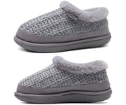 KuaiLu Chausson Femme Hiver Peluche Home Pantoufles Fourrure Fourrés Polaire Doublure Chaud Charentaise Confort Mousse Mémoire Forme Fermé Orthopedique Slipper Antidérapant Semelle Gris Size 42-43