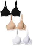 Fruit of the Loom Women's T-Shirt Bra, Opaque, Black Hue/Sand/White, 34D (Pack of 3)