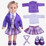 Momola_ For Our Generation 18 inch American Girl Doll Clothing Set 5Pcs Student Pleated Skirt Coat Shirt Tie School Uniform Shoes, Dolls Outfits, Girls Pretend Play Toy Gifts (Purple)