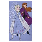 Disney Frozen 2 Sisters Serviette de Bain 70x120 cm | Velours et Bouclette 100% Coton | Oeko-TEX | Imprimé Enfant Fille La Reine des Neiges Elsa Anna | Violet