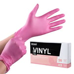 OKIAAS Pink Gloves XS|Latex-Free Vinyl Gloves for Household, Food Handling, Lab Work and More|X-Small,50 Counts/Box