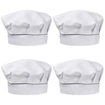 4 Pcs Chapeaux de Chef Enfant 3-13 Ans, Réglable Chapeau de Cuisine Garçon Fille, Respirant Toque de Chef en Polycoton, Bambin Casquette Chef Cuisine pour Cuisson Maison(Blanc)