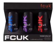 FCUK Mens Body Spray Bodyspray Gift Set Vintage Urban Sport 3 x 200ml