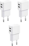 3X Double Chargeur Usb 12W / 2400Ma Pro Series Alimentation Universelle Adaptée Pour Téléphone Portable, Batterie Externe Et Enceinte Bluetooth (90°, Double Sortie Usb) Blanc[X3622]