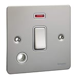 Schneider Electric Ultimate Flat Plate - Single Light Switch, with Flex Outlet and Neon Indicator, Double Pole, GU2214WPN, Pearl Nickel with White Insert