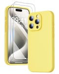 GOODVISH 3 in 1 Case for iPhone 15 Pro Case, [2X HD Screen Protector][Upgraded Camera Protection]Shockproof Liquid Silicone Soft Microfiber Lining Smooth Protective Phone Case Cover 6.1", Lemon Yellow