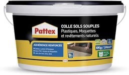 PATTEX Colle sols souples plastiques, moquettes et revêtements naturels - adhérence renforcée, formule sans solvant - Seau 6 kg