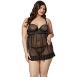 Seven 'til Midnight Svart Todelt Tyll Babydoll med G-streng Plus Size - Svart - XL/2XL