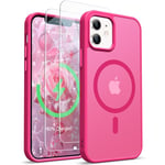 ORETECH Coque Magnétique pour iPhone 12 Compatible avec Mag-Safe, Translucide Mat Arrière Coque iPhone 12 avec 2 Verre Trempé Protection écran, Coque pour iPhone 12 Pro 6.1" Rose Chaud