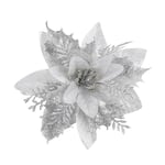 12 st 14 cm / 5,5 tum Silver Julstjärna Konstgjorda Blommor Glitter Julgran Julstjärna Dekorationer för Jul Bröllop Fest Krans