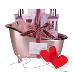 Accentra - COSY MOMENTS Set de bain et de douche rose - Set cadeau de détente pour les femmes à l'occasion d'un anniversaire ou de Noël - Set cadeau bien-être 7 pièces avec mini baignoire décorative