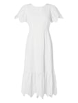 Slfkelli Ss Ankle Broderi Dress B Knälång Klänning White Selected Femme