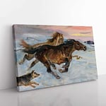 Escape Of The Horses By Wojciech Kossak Classic Painting Canvas Wall Art Print Ready to Hang, Framed Picture for Living Room Bedroom Home Office Décor, 50x35 cm (20x14 Inch)