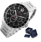 NEW TOMMY HILFIGER MENS WATCH STEEL SILVER BRACELET BLACK DIAL TH1791104 GENUINE