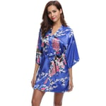 GROPC Women Satin Dressing Gown,Valentines Day Sexy Lingerie Silk Silky Peacock Print Babydoll Kimono Bridal Wedding Short Robe Dress Bathrobe Plus Size Nightie Sleepwear,Blue,M