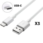 Lot 3 Cables USB-C Chargeur Blanc pour Sony Xperia L1 / L2 / L3 - Cable Type USB-C Mesure 1 Metre [Phonillico]