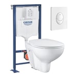 Pack WC suspendu sans bride GROHE Bau ceramic + Bâti support Solido + abattant + plaque ovale blanc alpin