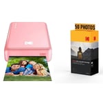 KODAK Pack Imprimante Photo Printer PM220 et cartouche MSC50 - Photos 5.4 * 8.6 cm, WIFI, Compatible avec iOS et Android - Rose - ROSE