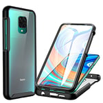 CENHUFO Coque Xiaomi Redmi Note 9S / Note 9 Pro, Antichoc Housse avec Protection écran, 360° Protégé Téléphone Etui Double Face Case Transparent Intégrale Coque pour Redmi Note 9S / 9 Pro - Noir