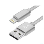 Cable Lightning pour iPhone 7-iPhone 7 Plus-iPhone SE 2022 - Nylon Argent 1 Mètre - Yuan Yuan