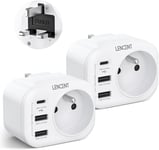 2 Packs Adaptateur Prise Uk Anglaise Irlande Royaume-Uni Écosse Grande Bretagne Dubai Avec 2 Ports Usb 1 Port Usb-C Adapté À Angleterre, Adaptateur Électrique Mâle Uk Femelle France Type G