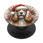 Christmas English Cocker Spaniel Dog Watercolor Artwork PopSockets Adhesive PopGrip